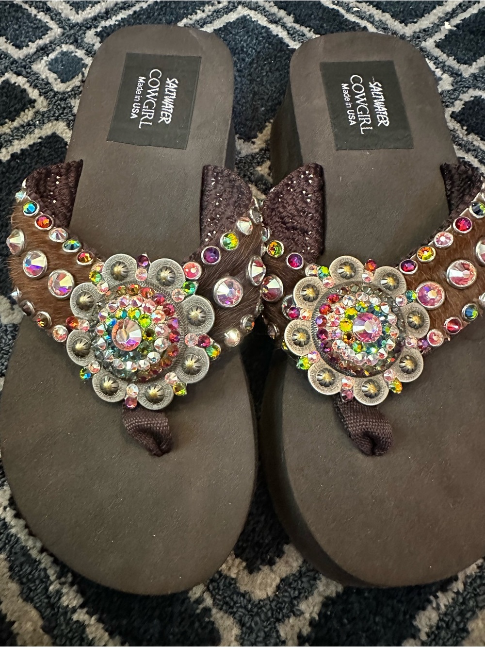 Brown Rhinestone Embellished Women’s Thong Sandals